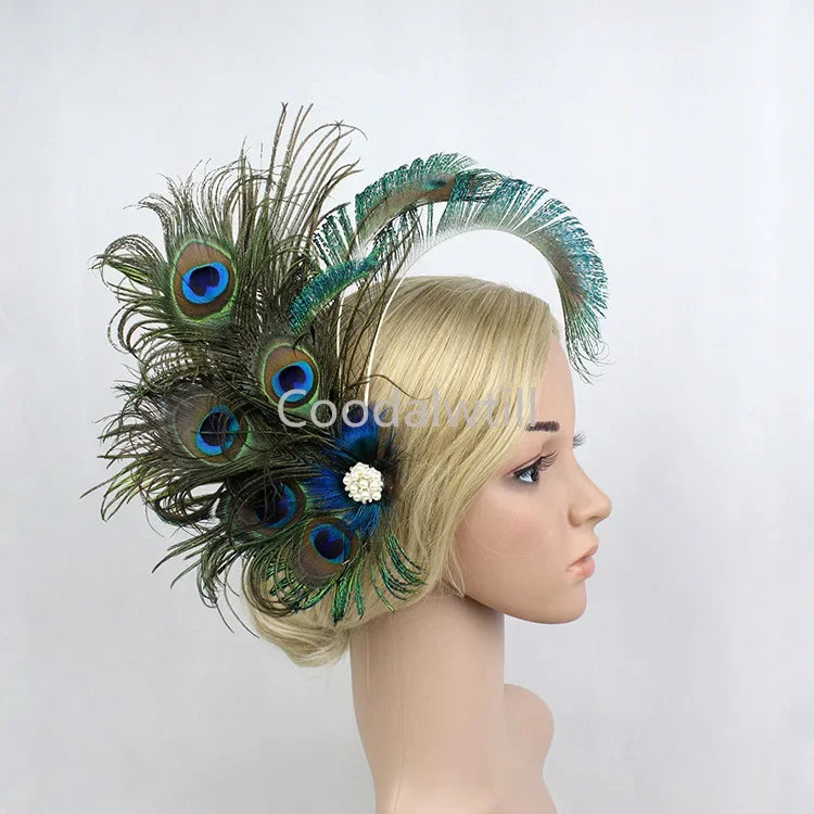 1920s Peacock Feather Fascinator Headband