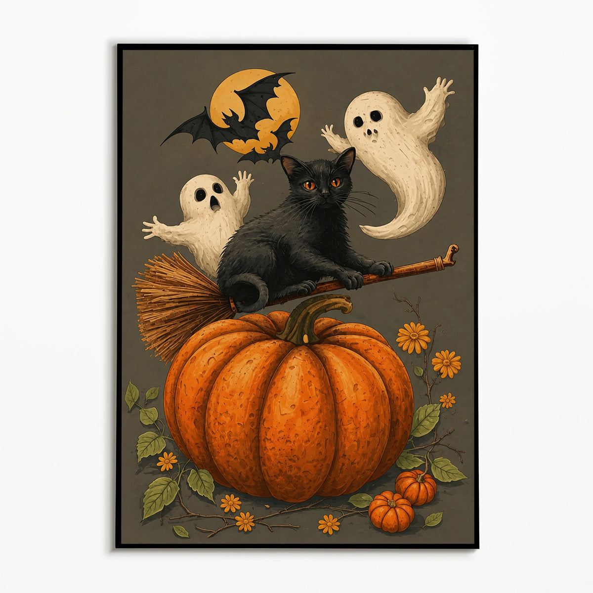 1PC Vintage Black Cat Pumpkin Poster