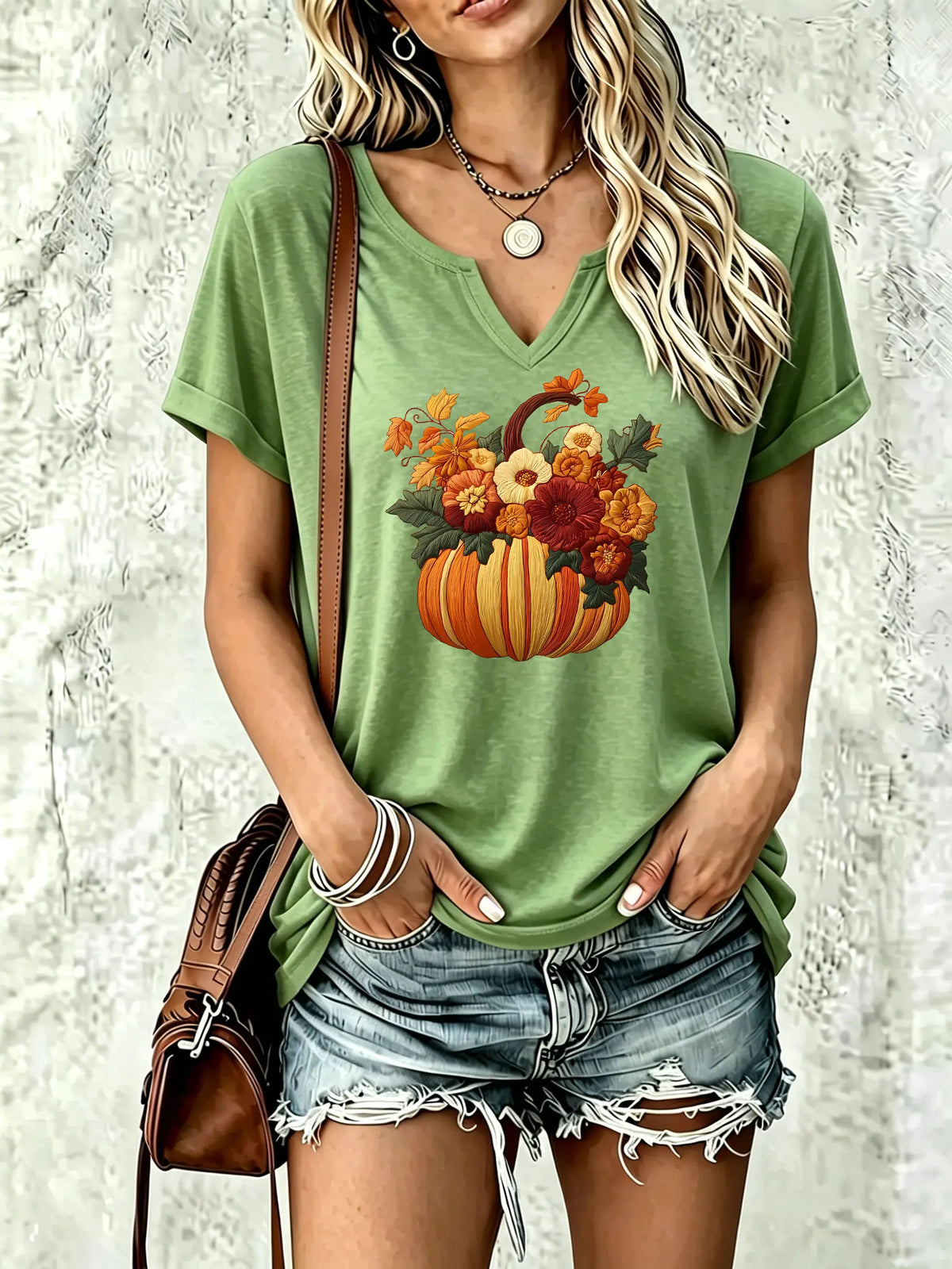 Women Summer V‑Neck Short Sleeve T‑Shirt