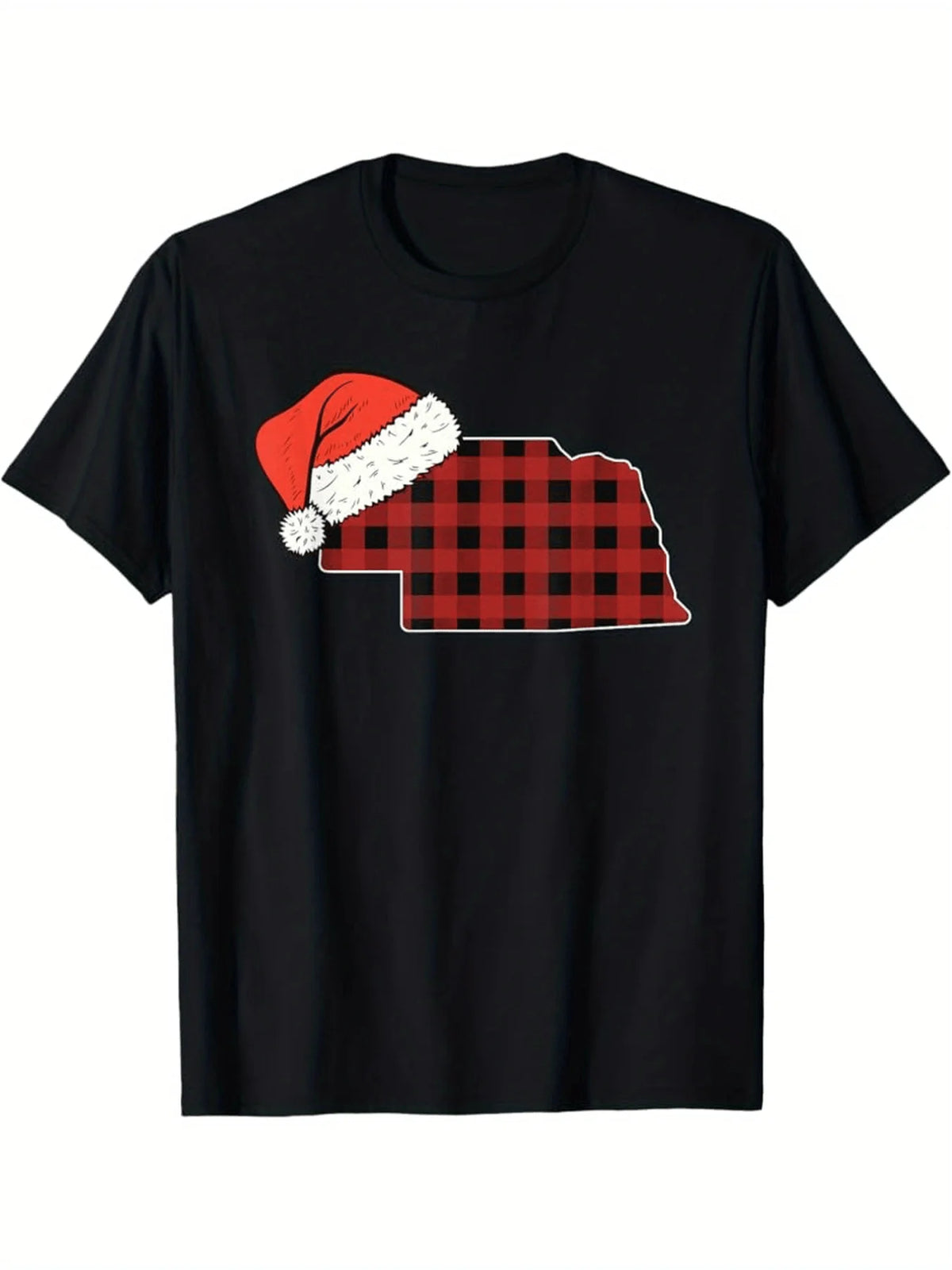 Men's Nebraska State Plaid Christmas T-Shirt