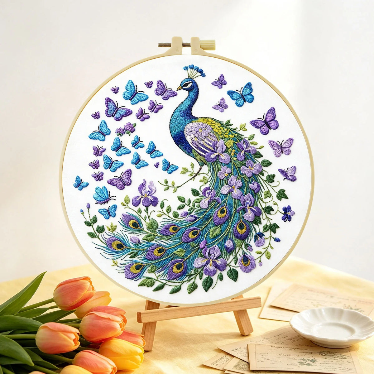 Floral Peacock 1set Diy Embroidery Kit
