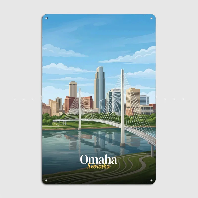 Omaha Nebraska Skyline and Bridge Metal Custom Sign