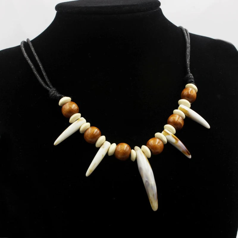 Tribal Imitation Wolf Teeth Beaded Necklace
