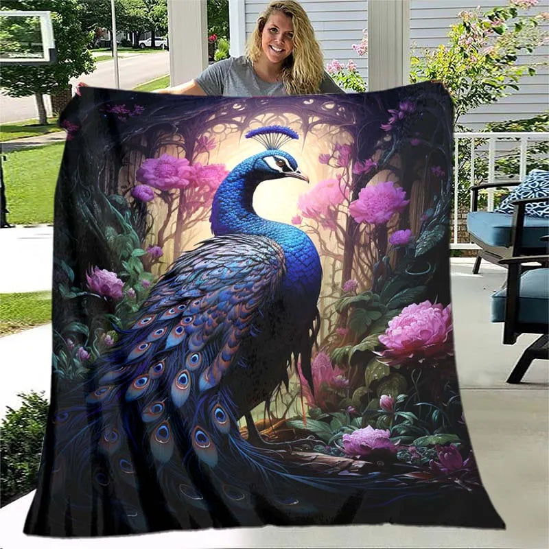Peacock Stained Glass Throw Blanket