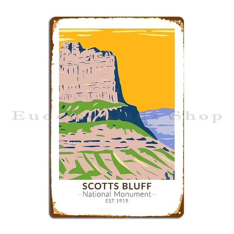 Scotts Bluff National Monument Nebraska Vintage Metal Poster