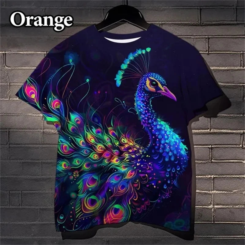 3D Peacock Feather Pattern Casual T-shirt