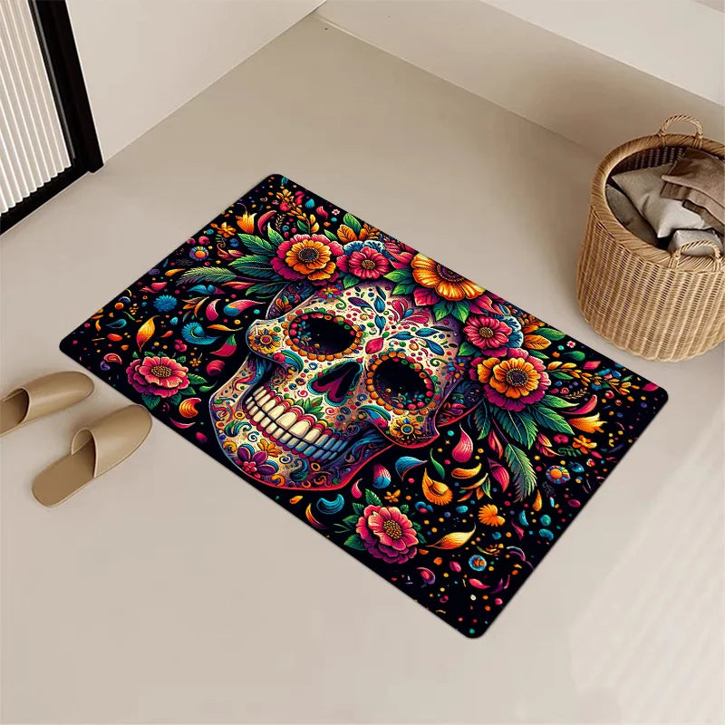 Mexican Day Of The Dead Skull Carpet Home Decor, Water-Resistant, Noni-Slip Floor Mat