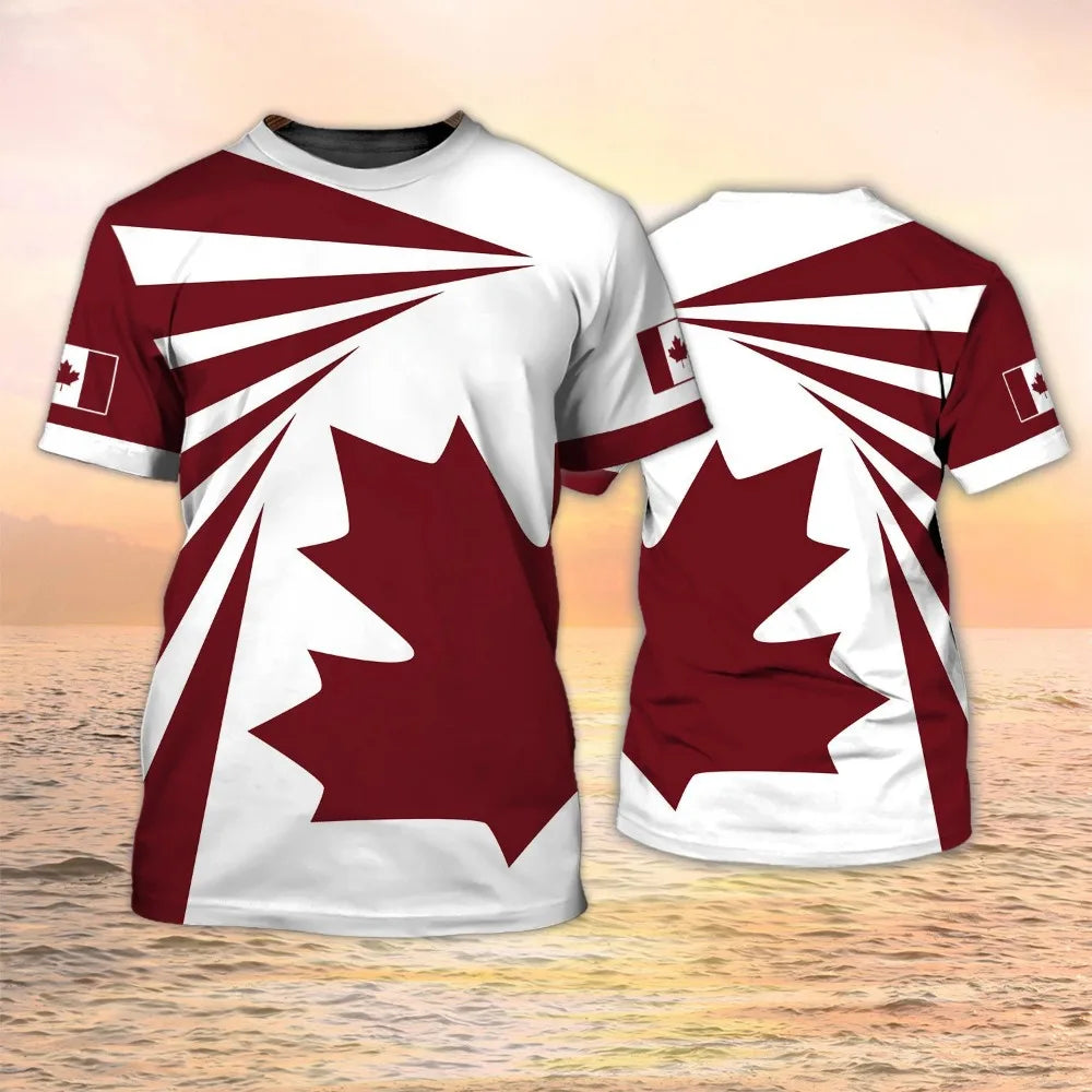 Canada Flag Maple Leaf Printed T-shirt Men & Women Fashion Sports Streetwear Short Sleeved T Shirt Kids Canadian Football Jersey