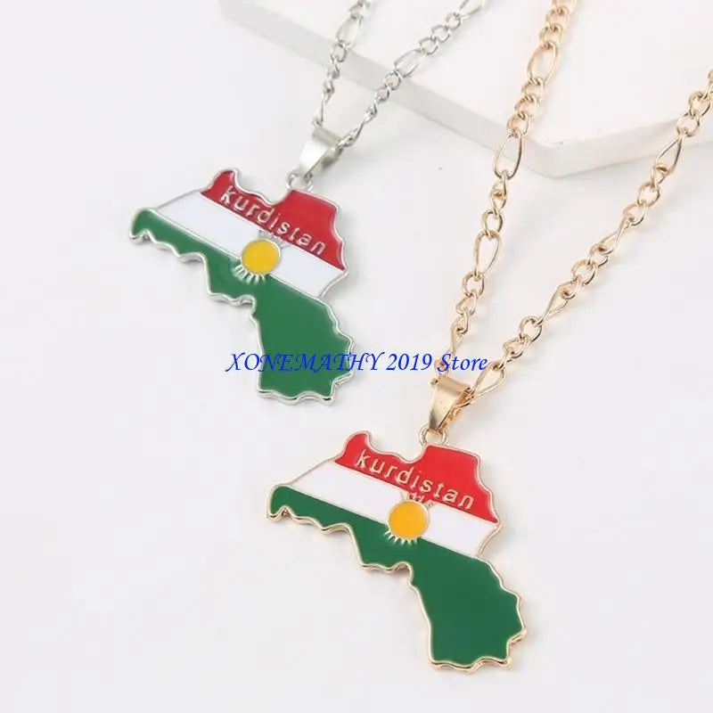 Kurdistan Map Flag Pendant Necklace, Keychain