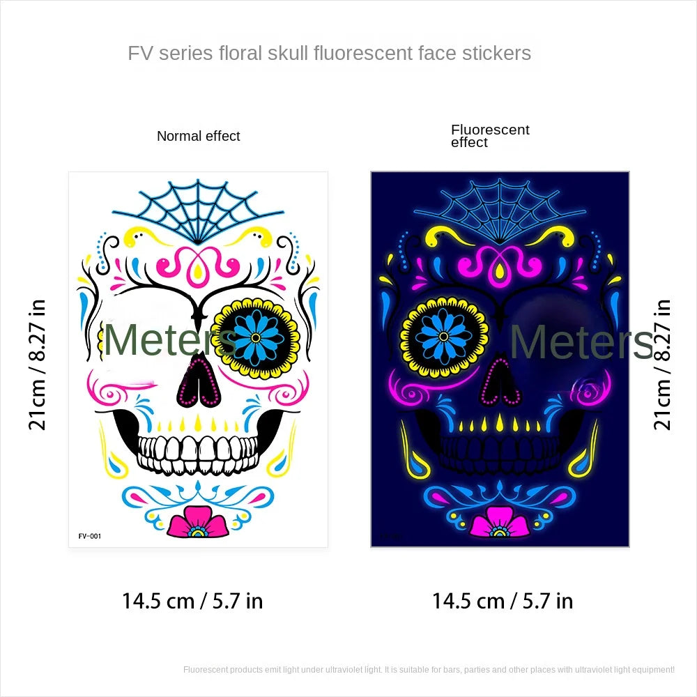 Waterproof Fluorescent Temporary Tattoo Stickers Day of the Dead