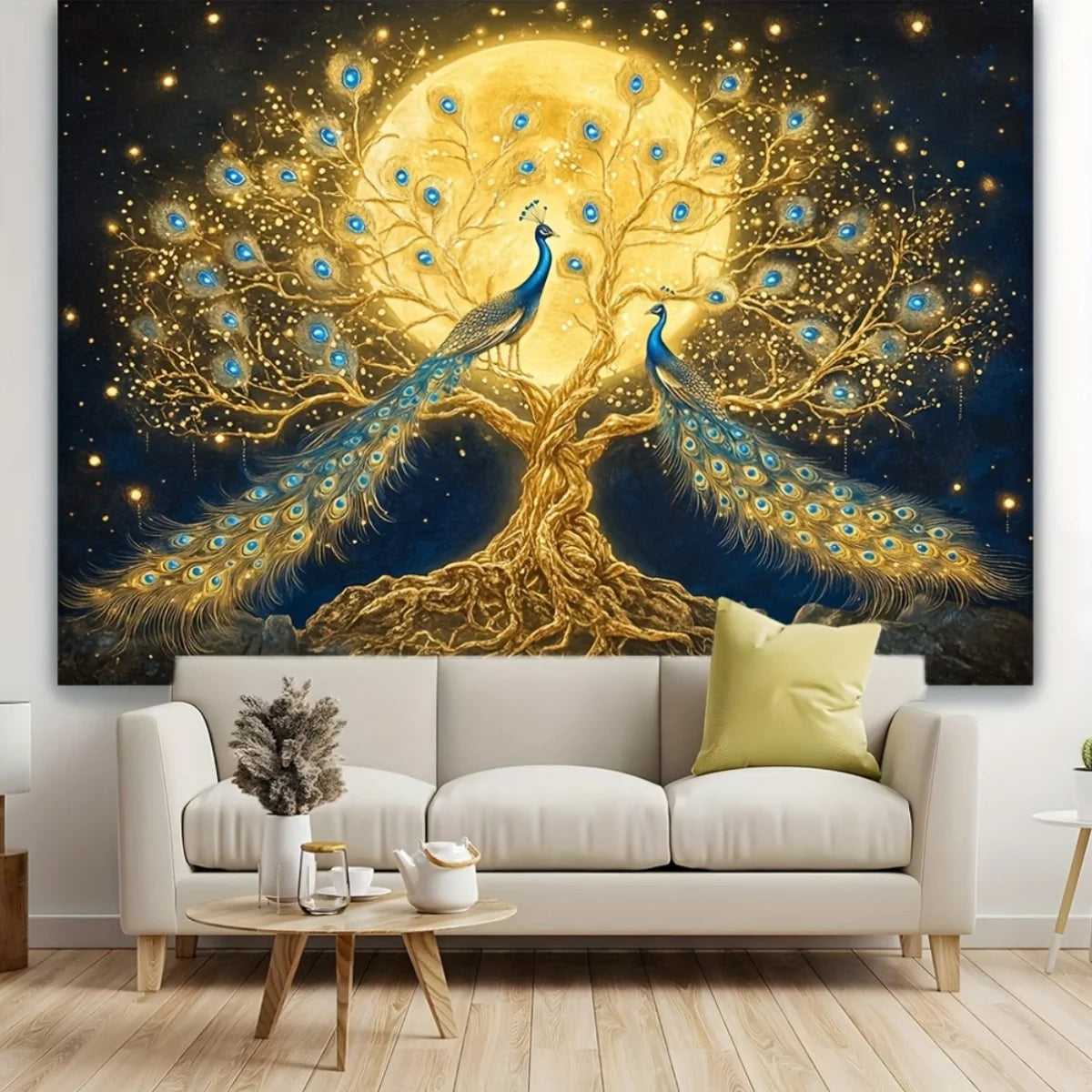 Golden Peacock Tapestry