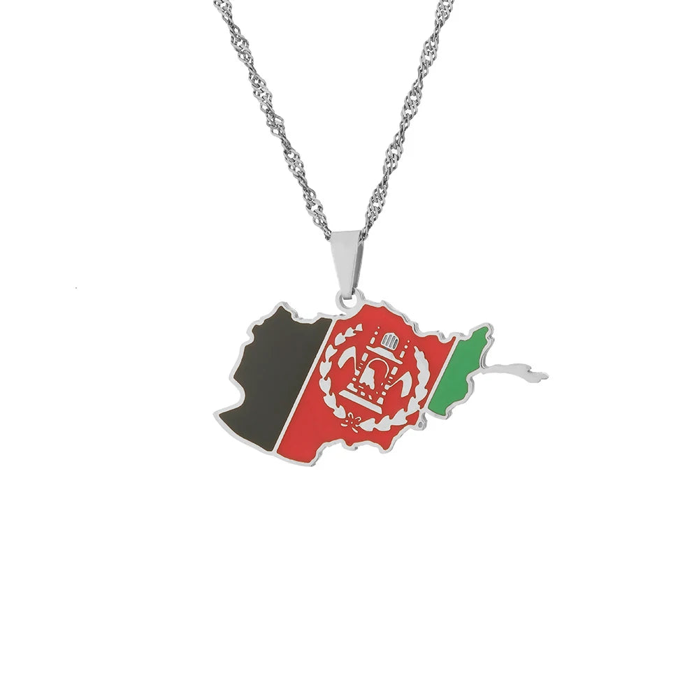 Afghanistan Map Flag Pendant Necklaces