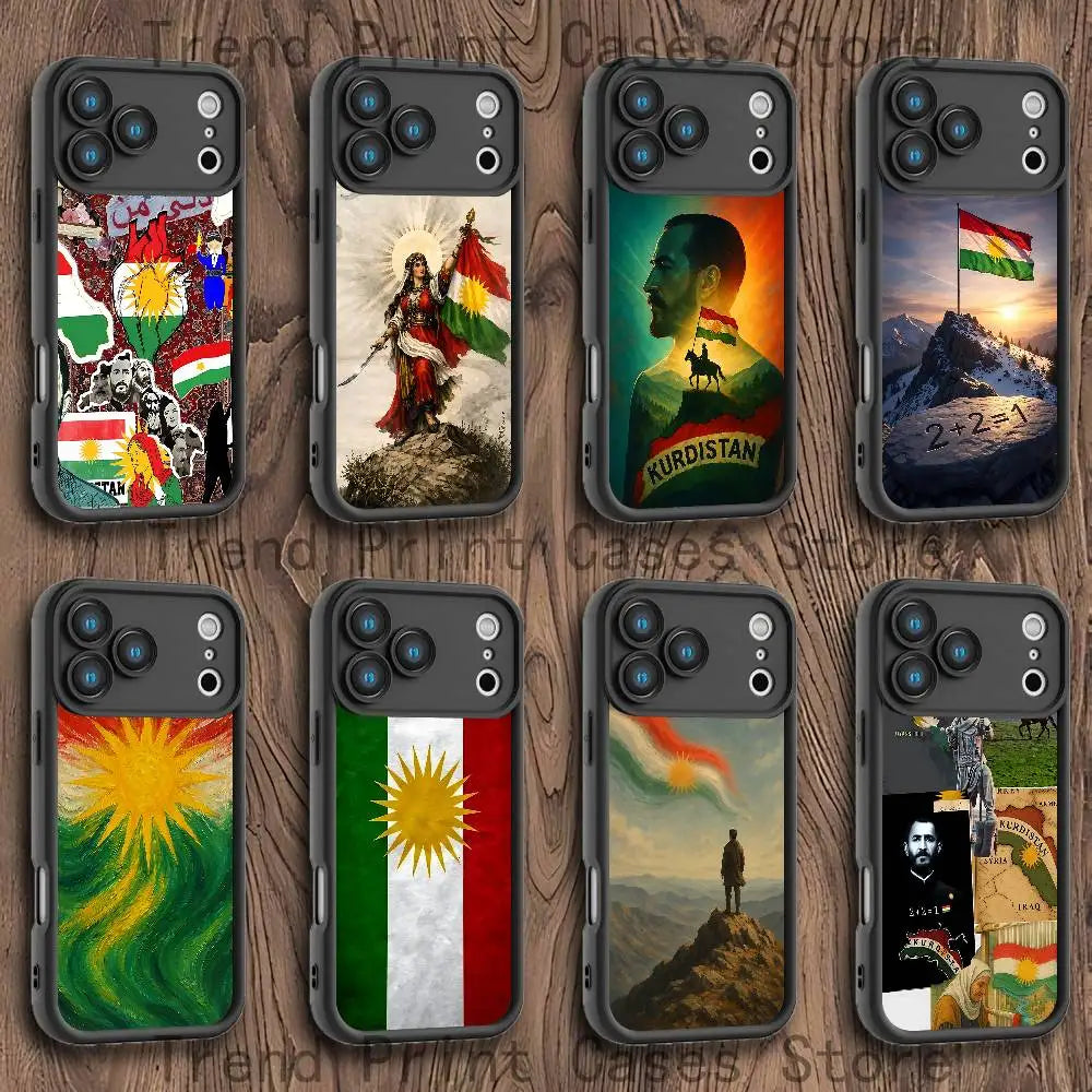 جراب مطاطي فاخر بتصميم علم كردستان لهاتف آيفون 17,16,15,14,13,12,11,Pro,Max,Plus,E,Air,Mini