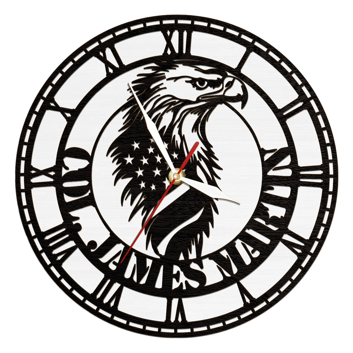 USA Flag American Eagle Wooden Wall Clock with LED Backlight