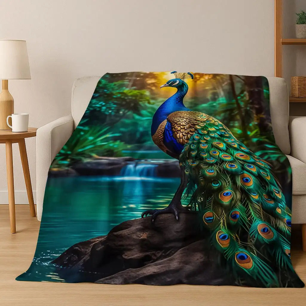 3D Colorful Peacock Birds Dream Flannel Blanket