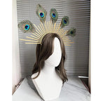 Peacock Feathers Golden Accessories Crown