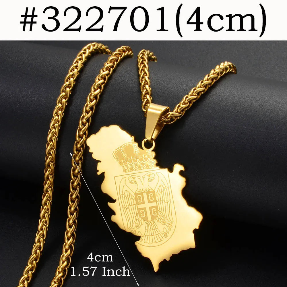 Anniyoc Republika Srbija Map Flag Pendant Necklaces