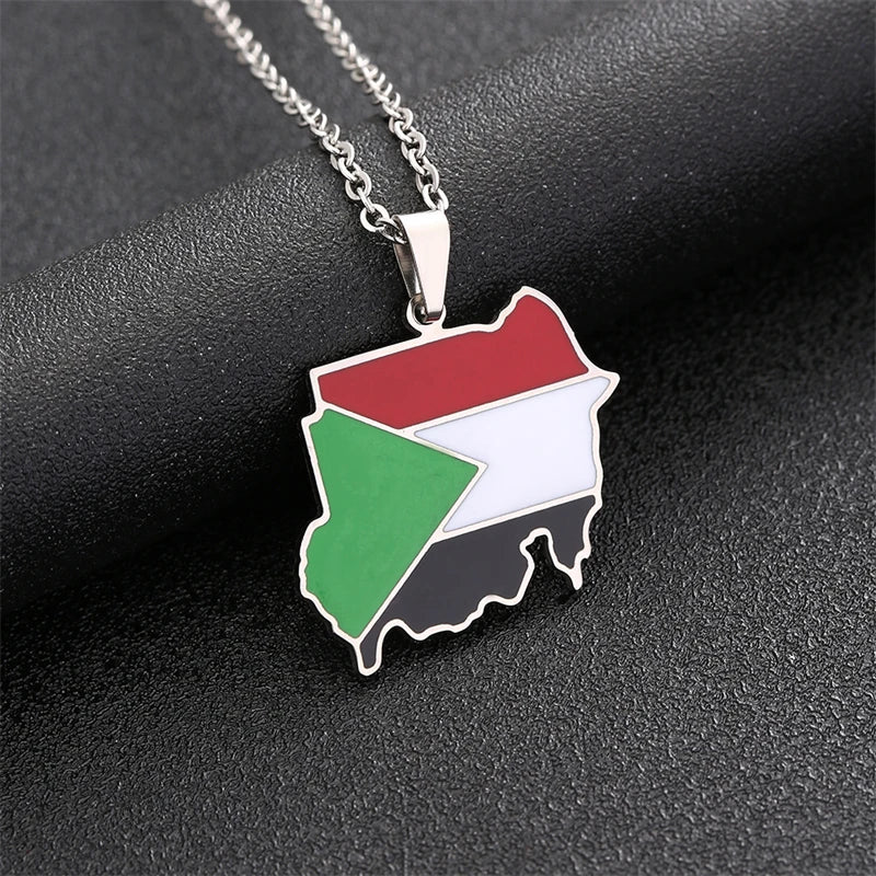 Republic of South Sudan Map Flag Pendant Necklaces