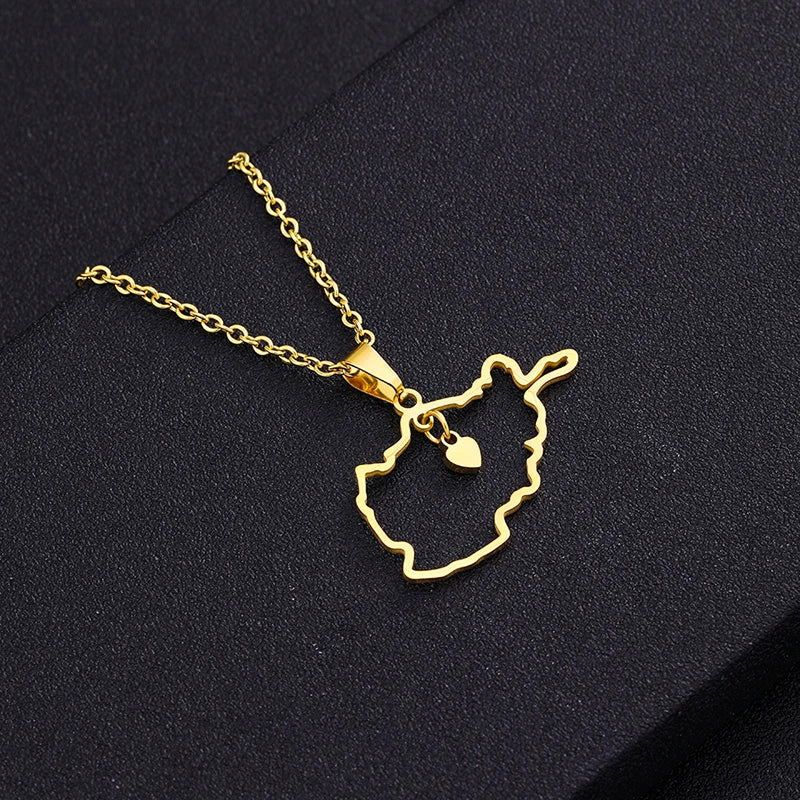 Stainless Steel Afghanistan Map Flag Necklaces