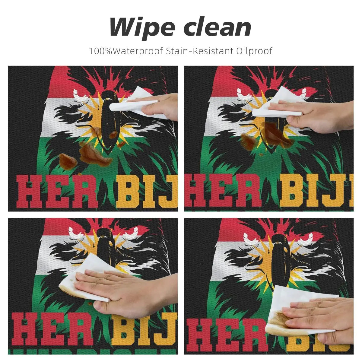 Kurdistan Flag Waterproof Round Tablecloth
