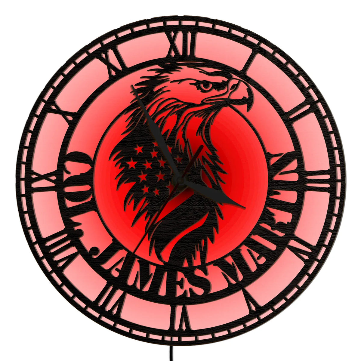 USA Flag American Eagle Wooden Wall Clock with LED Backlight
