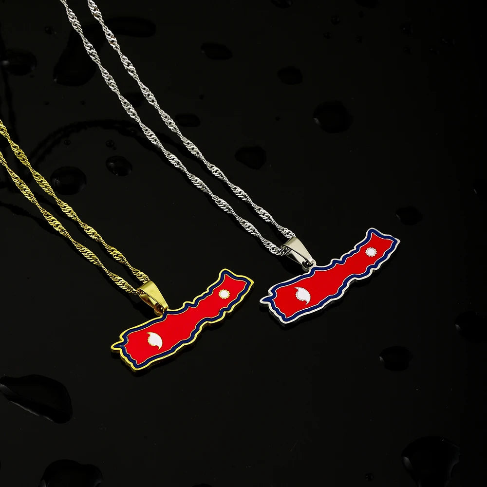 Nepal Map Flag Pendant Necklace
