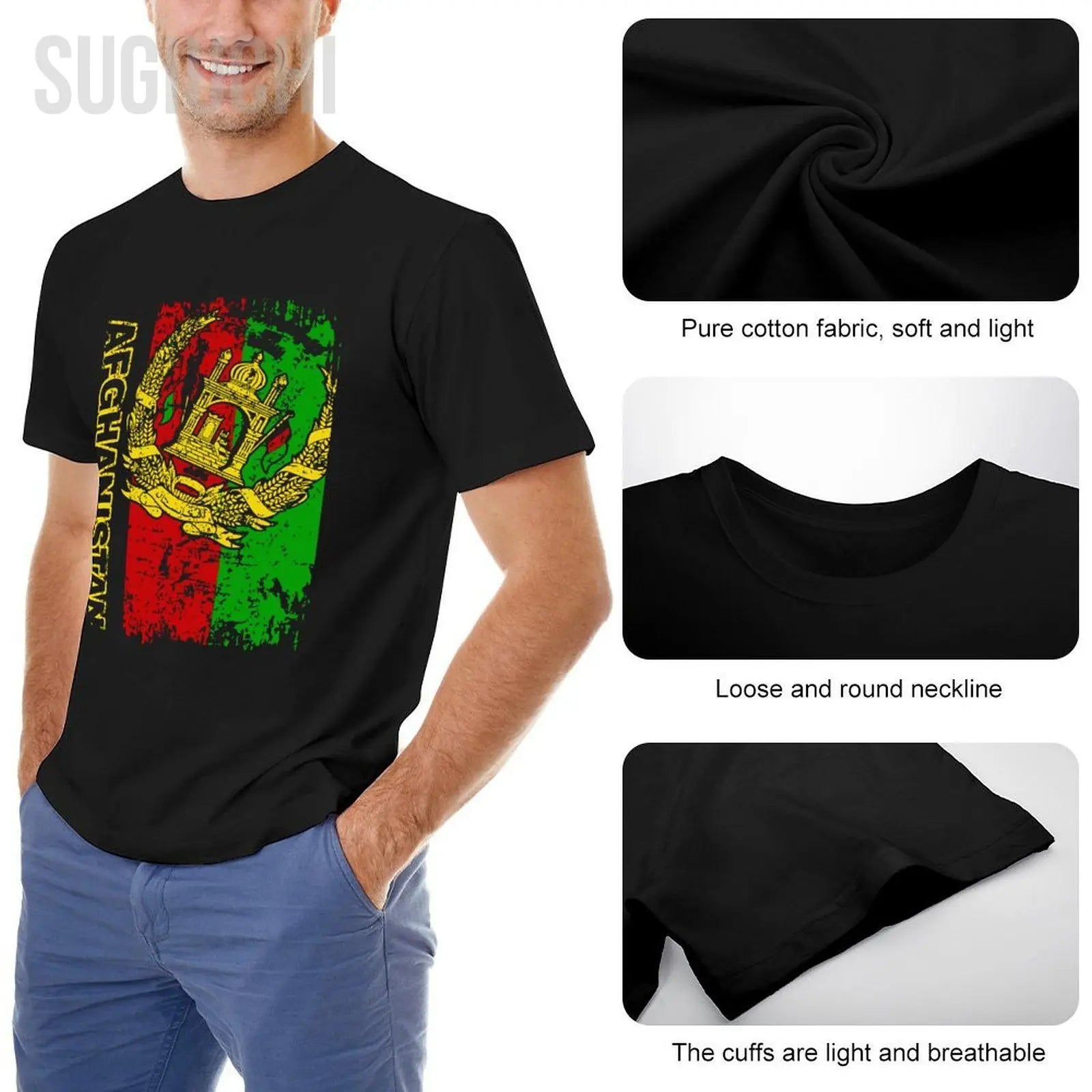 Men AFGHAN FLAG تيشيرت علم أفغانستان العتيق تيشيرتات بياقة دائرية للنساء والفتيان 100% قطن تيشيرت قصير للجنسين لجميع المواسم