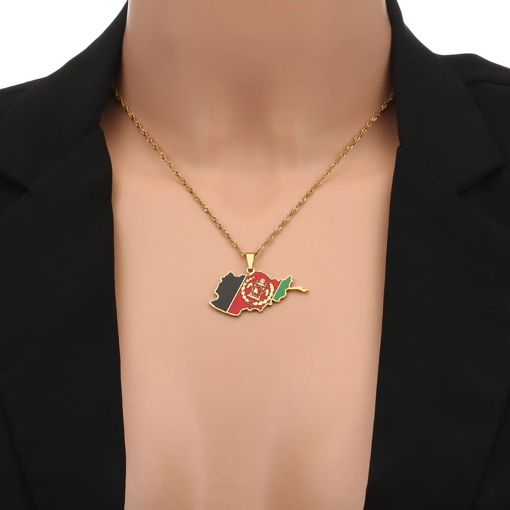 Afghanistan Map Flag Pendant Necklaces