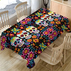 Mexican Day of The Dead Skull Flower Waterproof Tablecloth