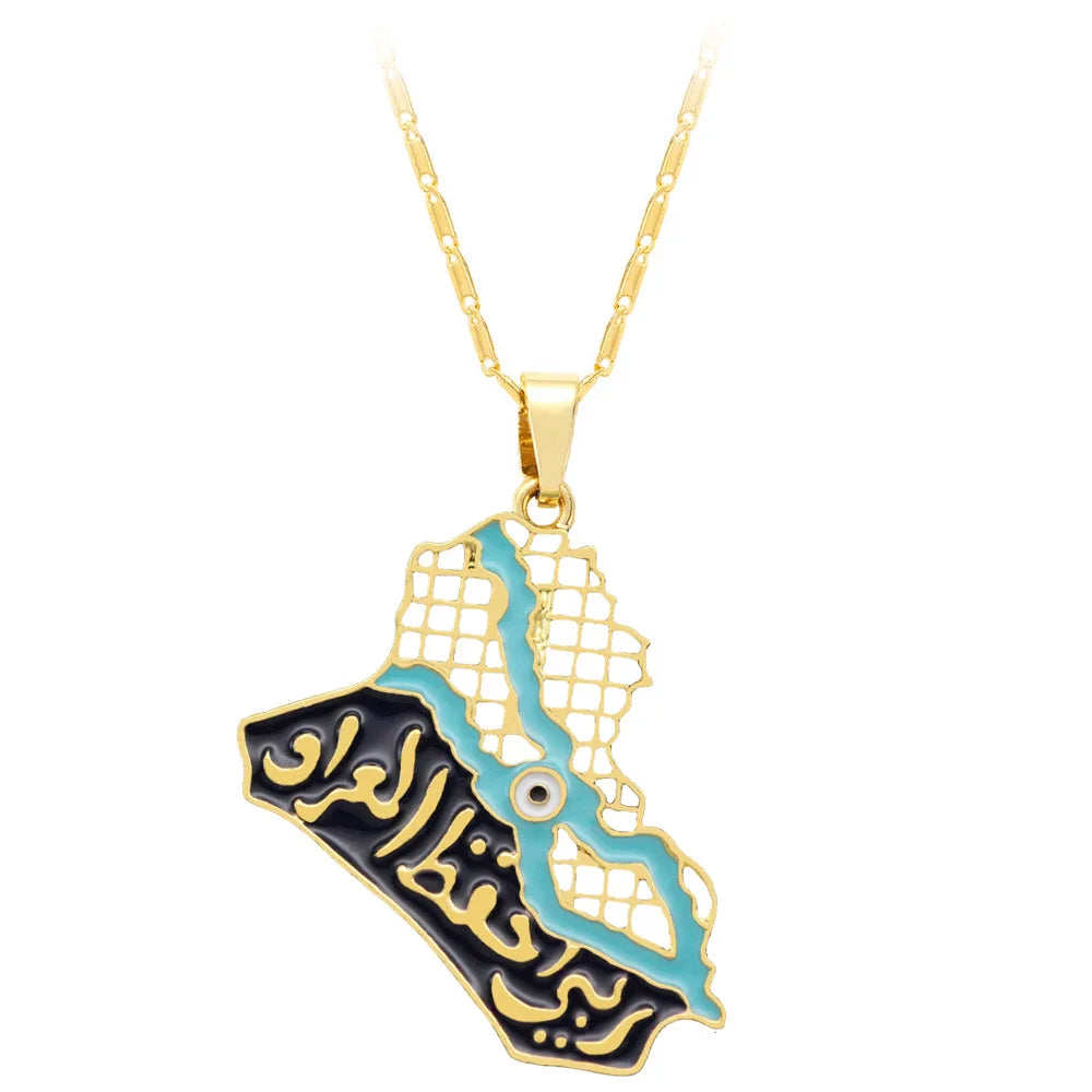 Arab Iraq Drip Map Alloy Necklace