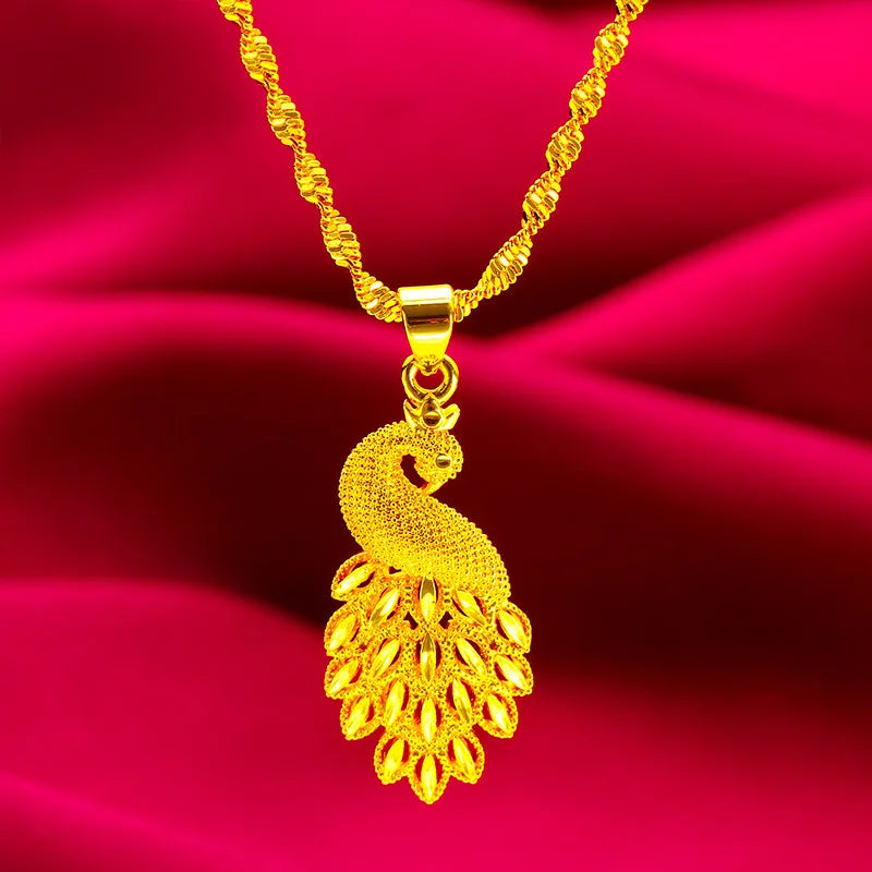 24K Gold Peacock Pendant Necklace – AU999