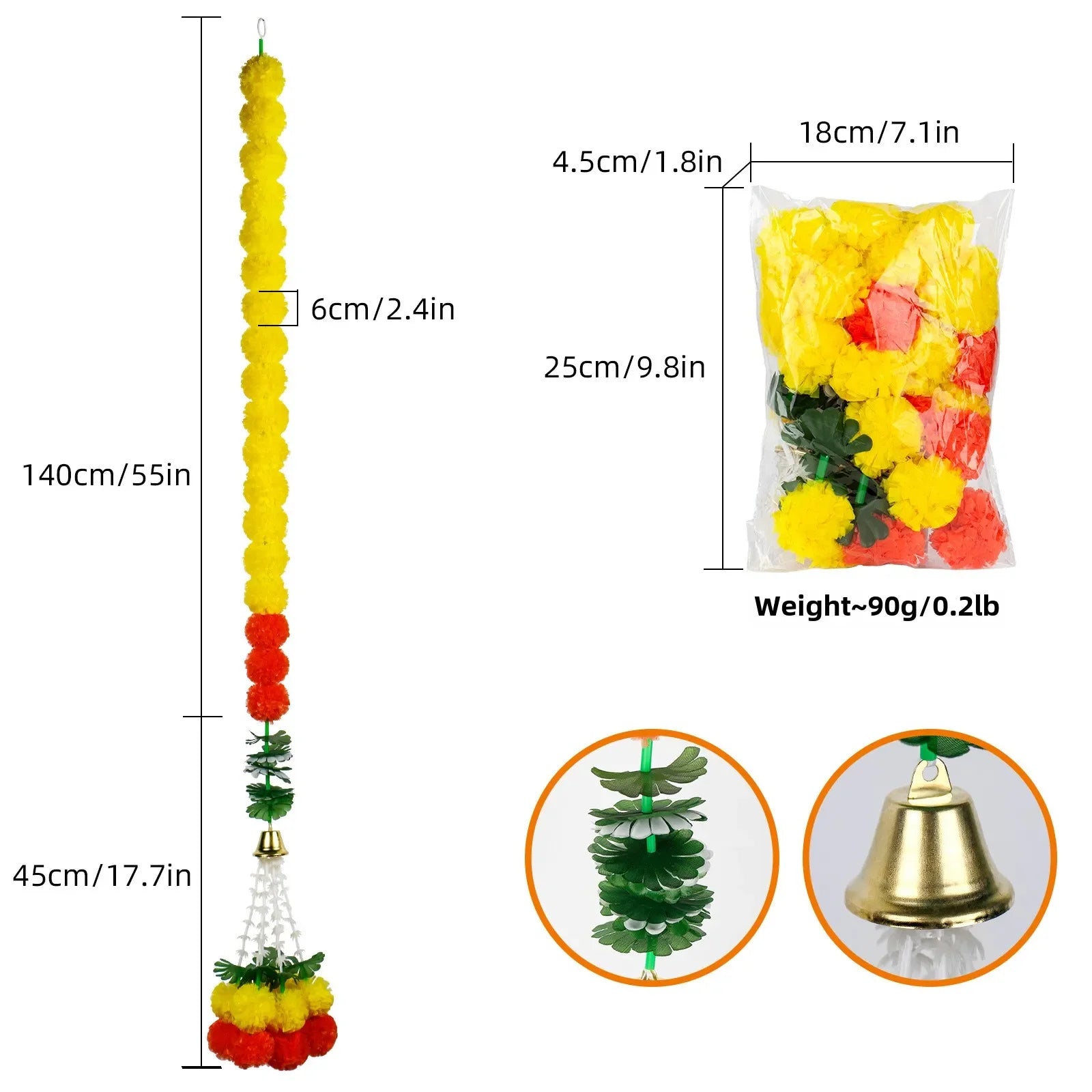 Artificial Marigold Flower Wreath for Diwali, and Mexican Day of The Dead Party Decoration