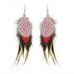 Brown Blue Feather Tassel Earrings