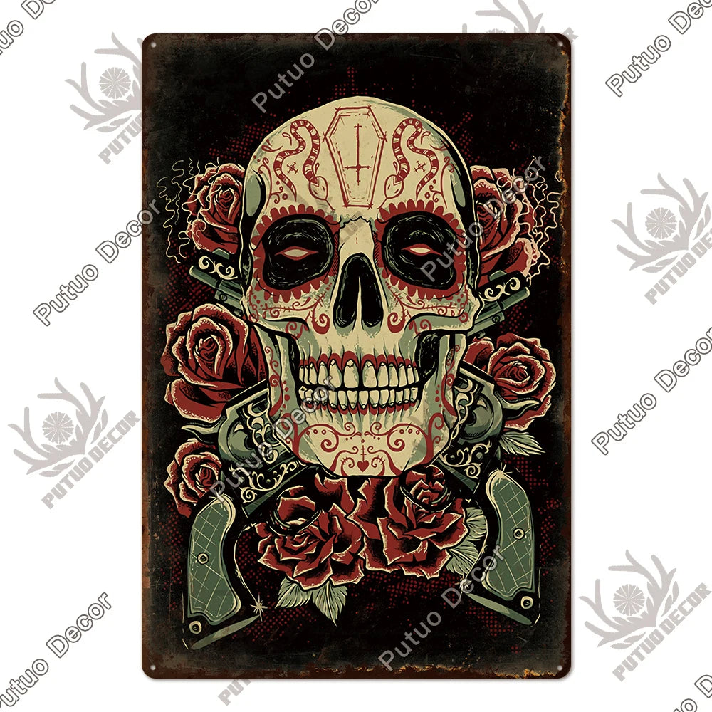 Putuo Decor Day of the Dead Tin Sign Vintage