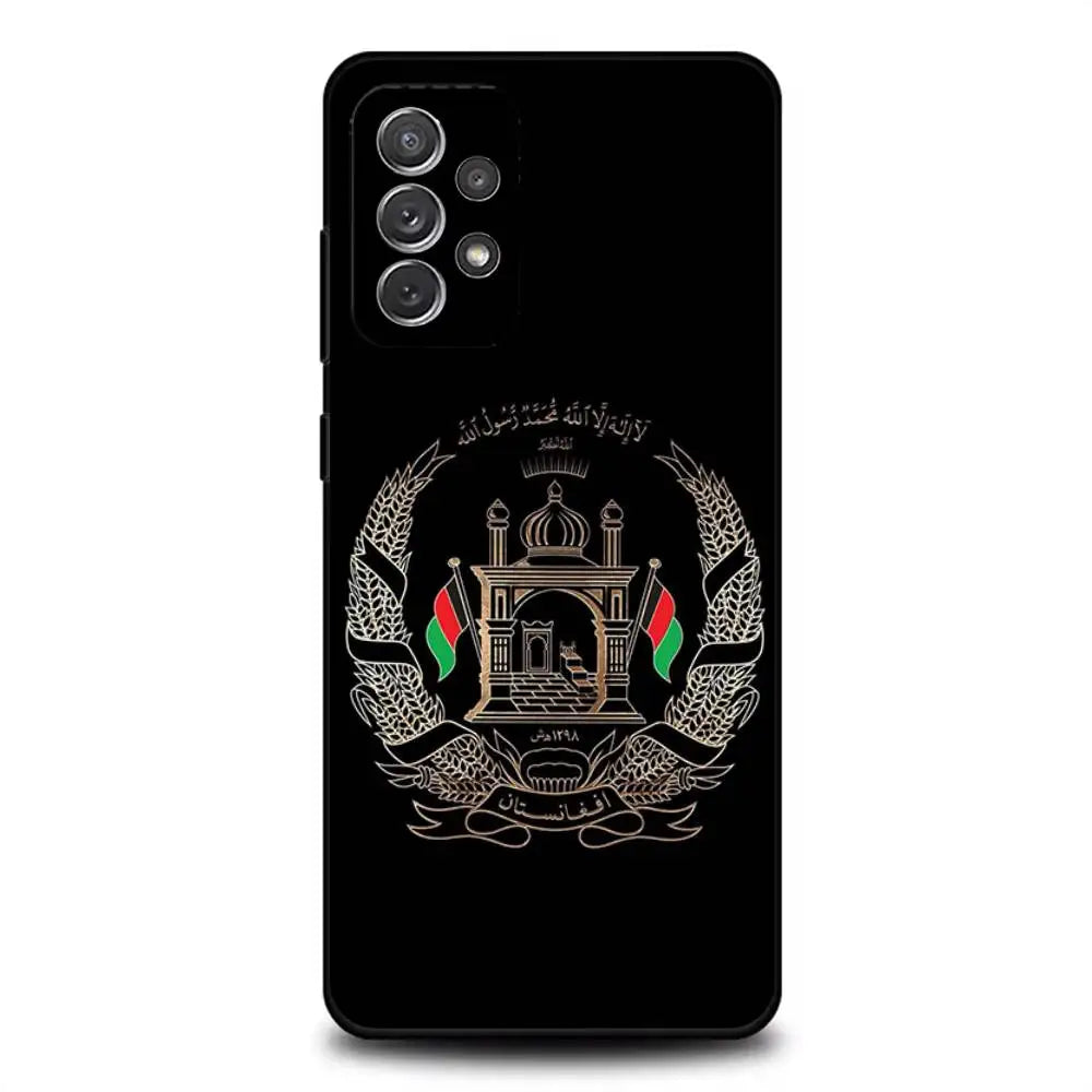 جراب هاتف علم أفغانستان لأجهزة سامسونج S25,S24,S21,S22,S23,S30,Ultra,S20,Plus,Fe,Lite,Note,10,9,5G غطاء أسود