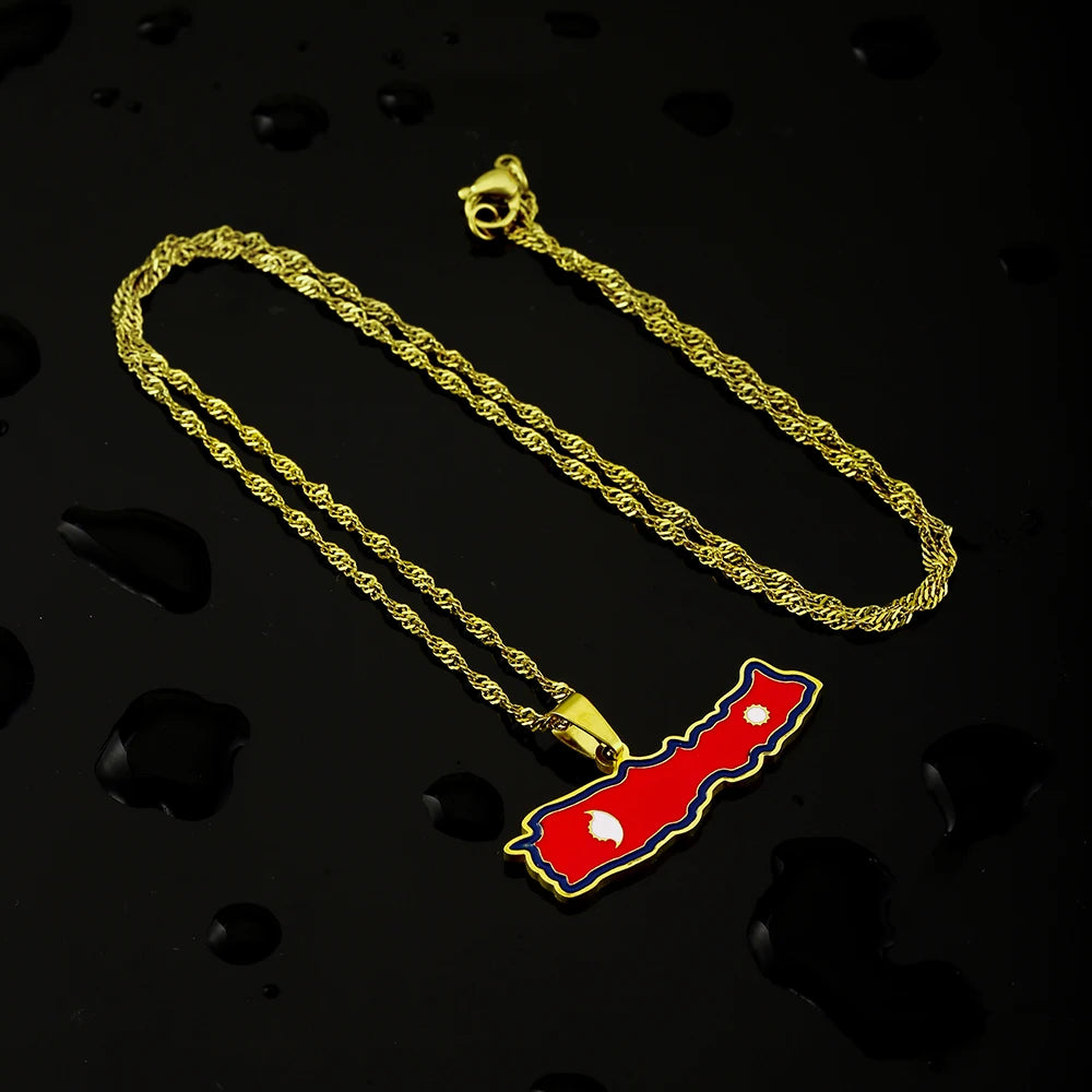 Nepal Map Flag Pendant Necklace