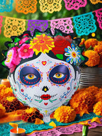 2pcs Bride and Groom Colorful Flower Skull Balloons Day of the Dead Decoration