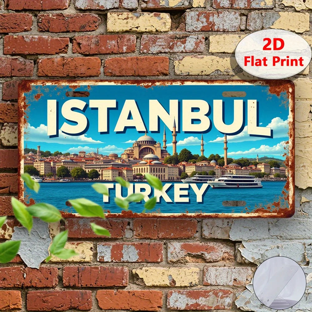 2D Flat 1pc Vintage Istanbul Turkey Metal Wall Art Sign