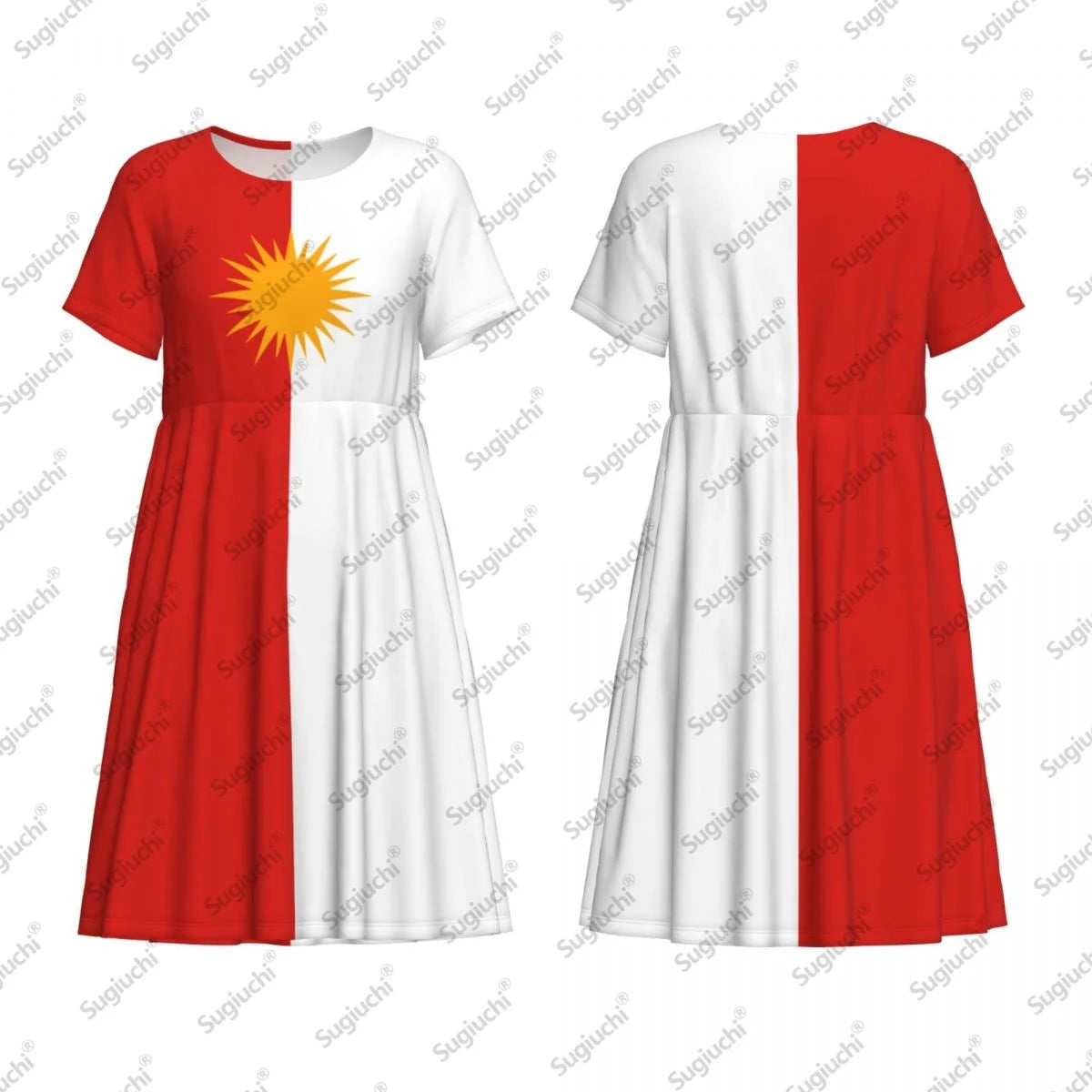 Yezidi Flag Casual Short Sleeve Long Dress for Women