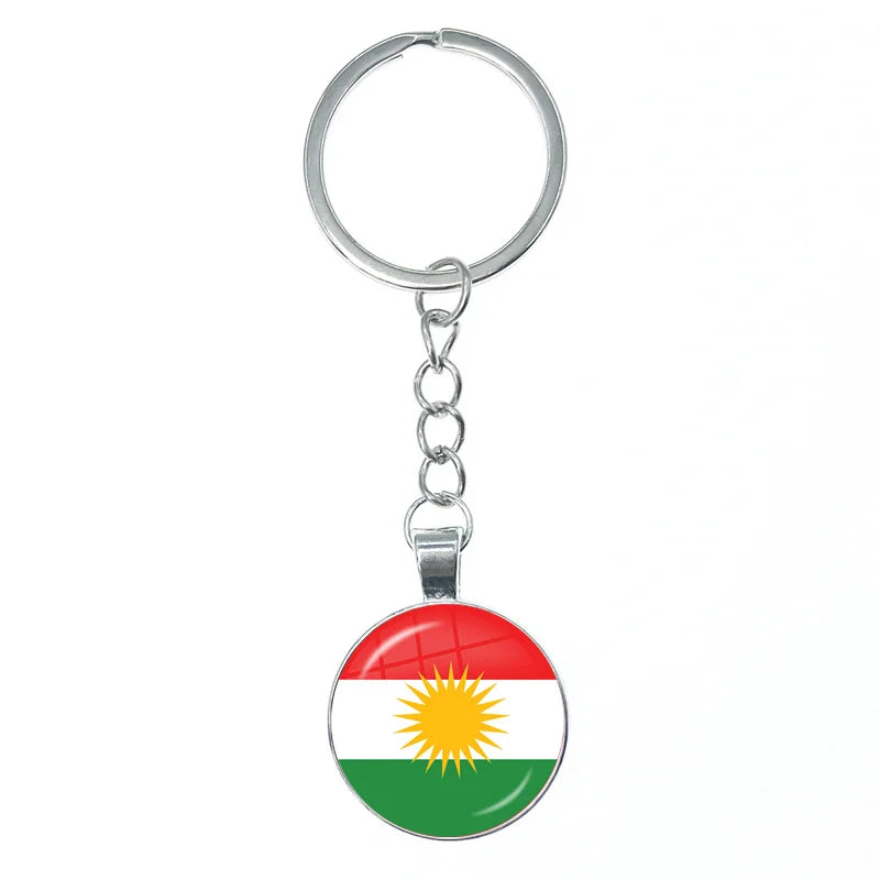 Kurdistan Flag Glass Pendant Keychain Jewelry Charm Bag Souvenir Key Ring
