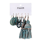 Vintage Bronze Irregular Geometric Triangle Arrow Tassel Dangle Earrings