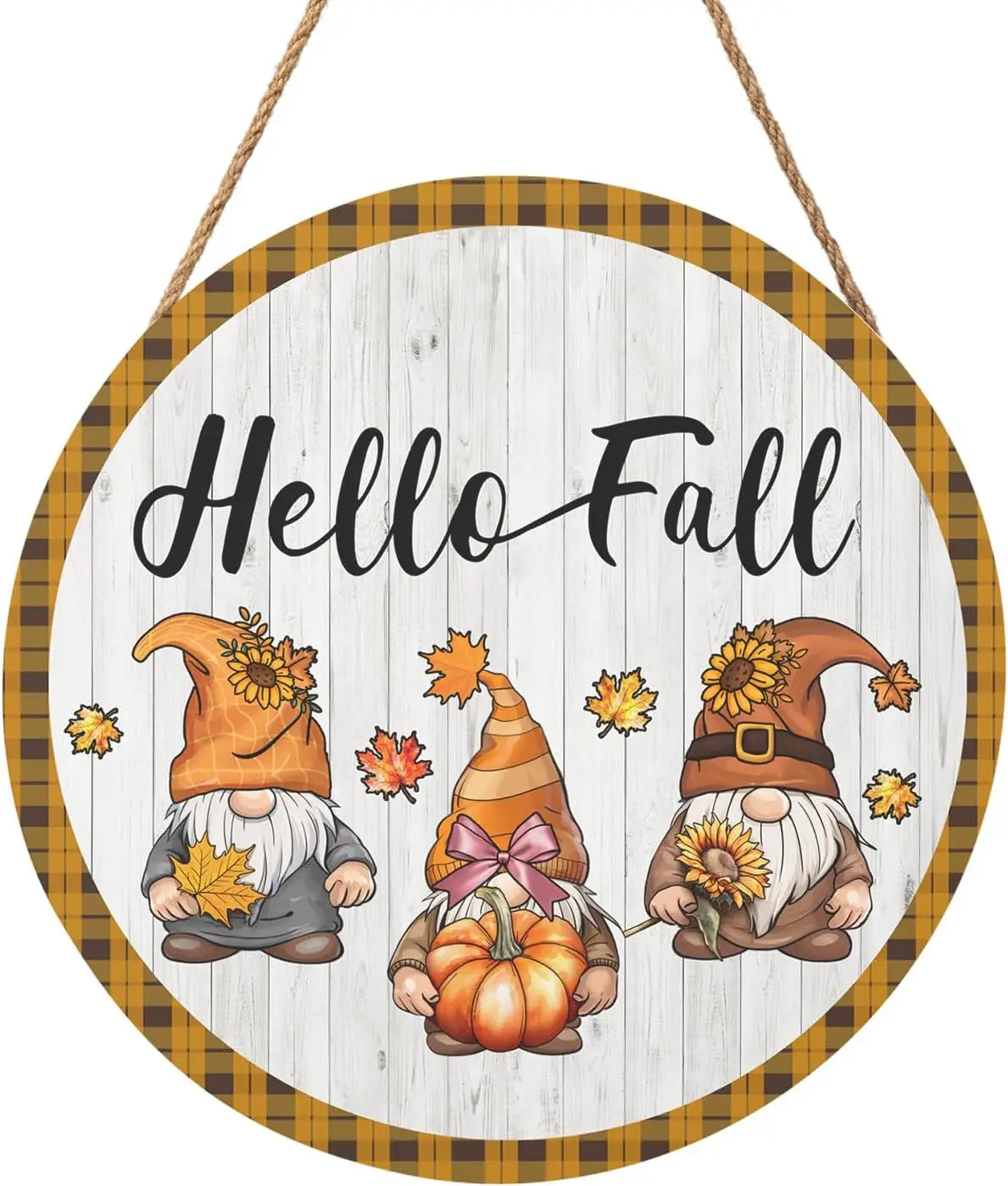 Hello Autumn Maple Leaf Pumpkin Sign