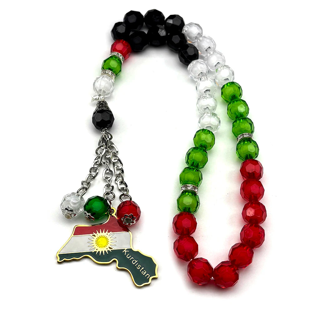 سبحة علم كردستان ميدالية مسبحة تسبيح للسيارة/المنزل/المكتب معلقة مجوهرات كردستان كردي تسبيح شارات كردية لافتة