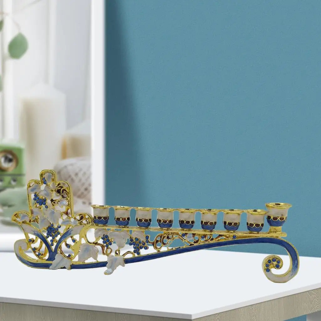 Hanukkah Hand Painted Enamel Menorah Candelabra Chanukah