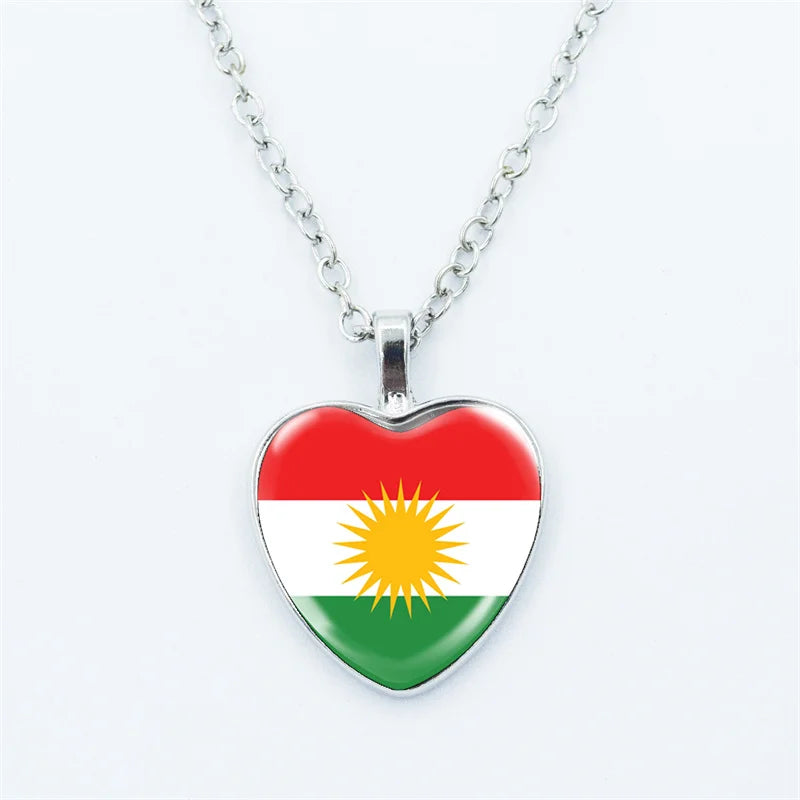 Kurdistan Flag Glass Pendant Keychain Jewelry Charm Bag Souvenir Key Ring
