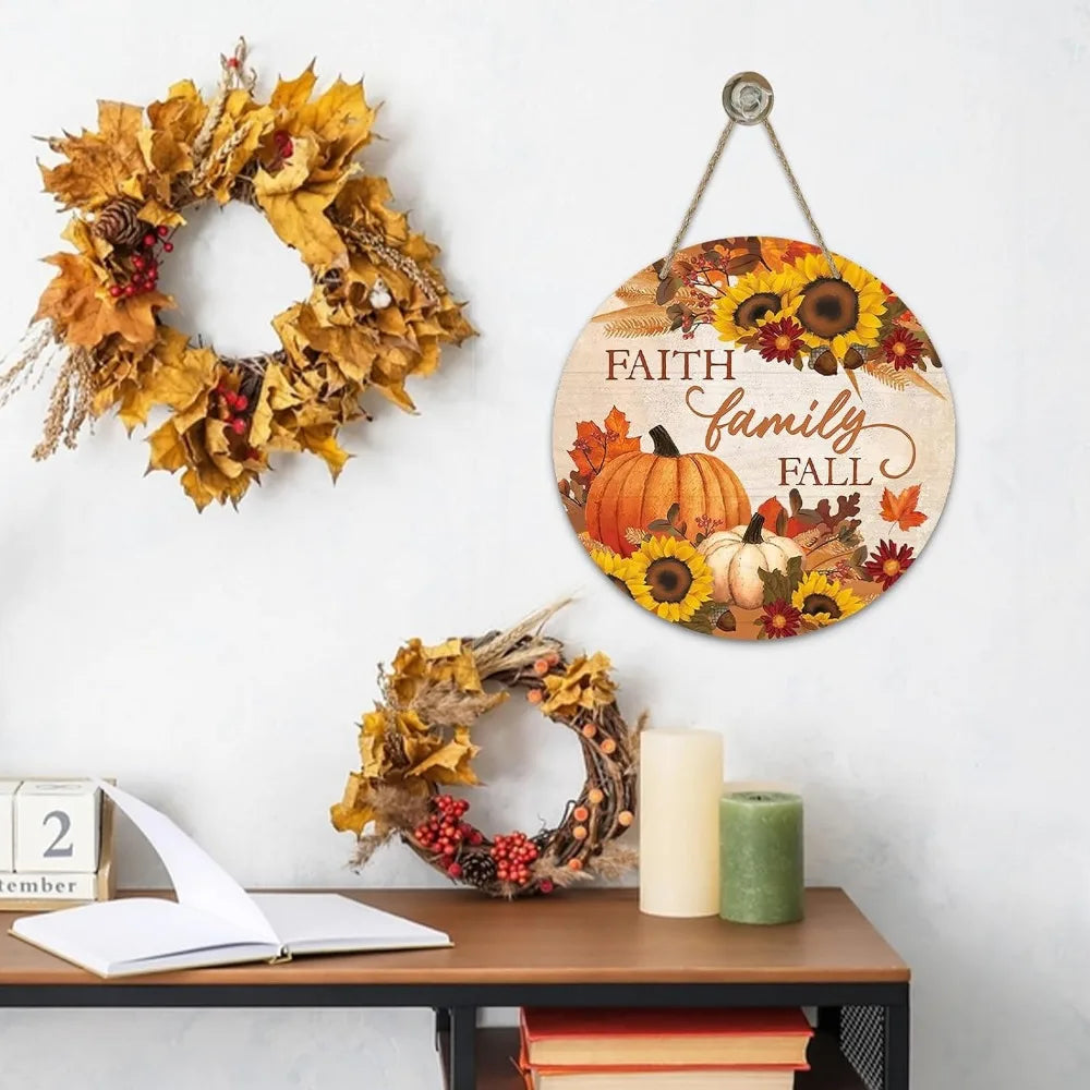 Hello Autumn Maple Leaf Pumpkin Sign