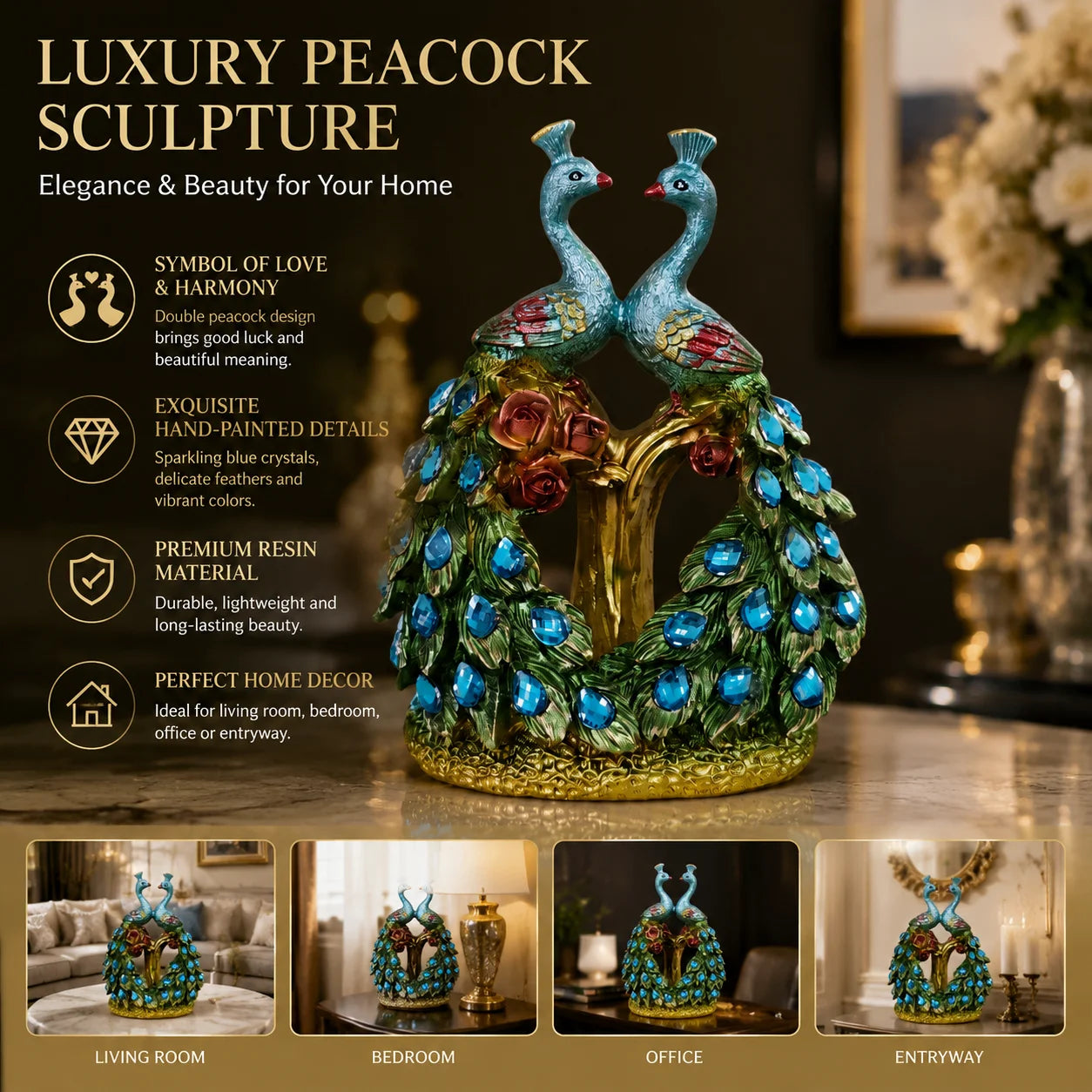 Luxury Peacock Statue Resin Figurine
