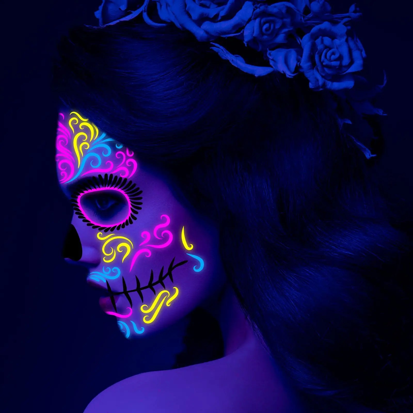Waterproof Fluorescent Temporary Tattoo Stickers Day of the Dead