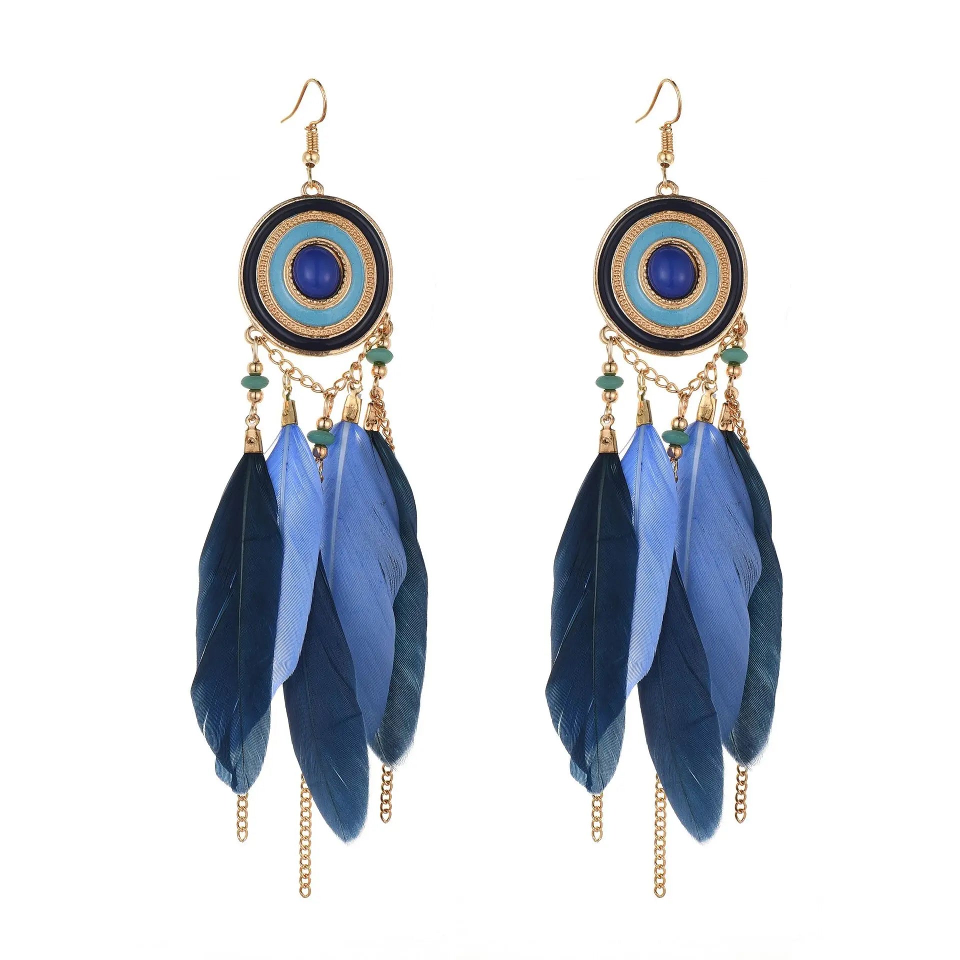 TopHanqi Bohemian Hollow Dream Catcher Leaf Feather Earrings