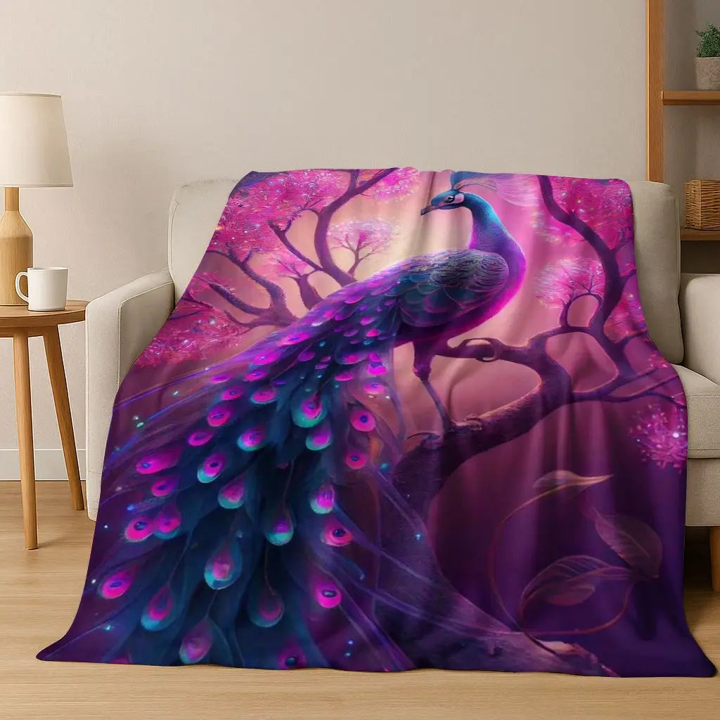 3D Colorful Peacock Birds Dream Flannel Blanket